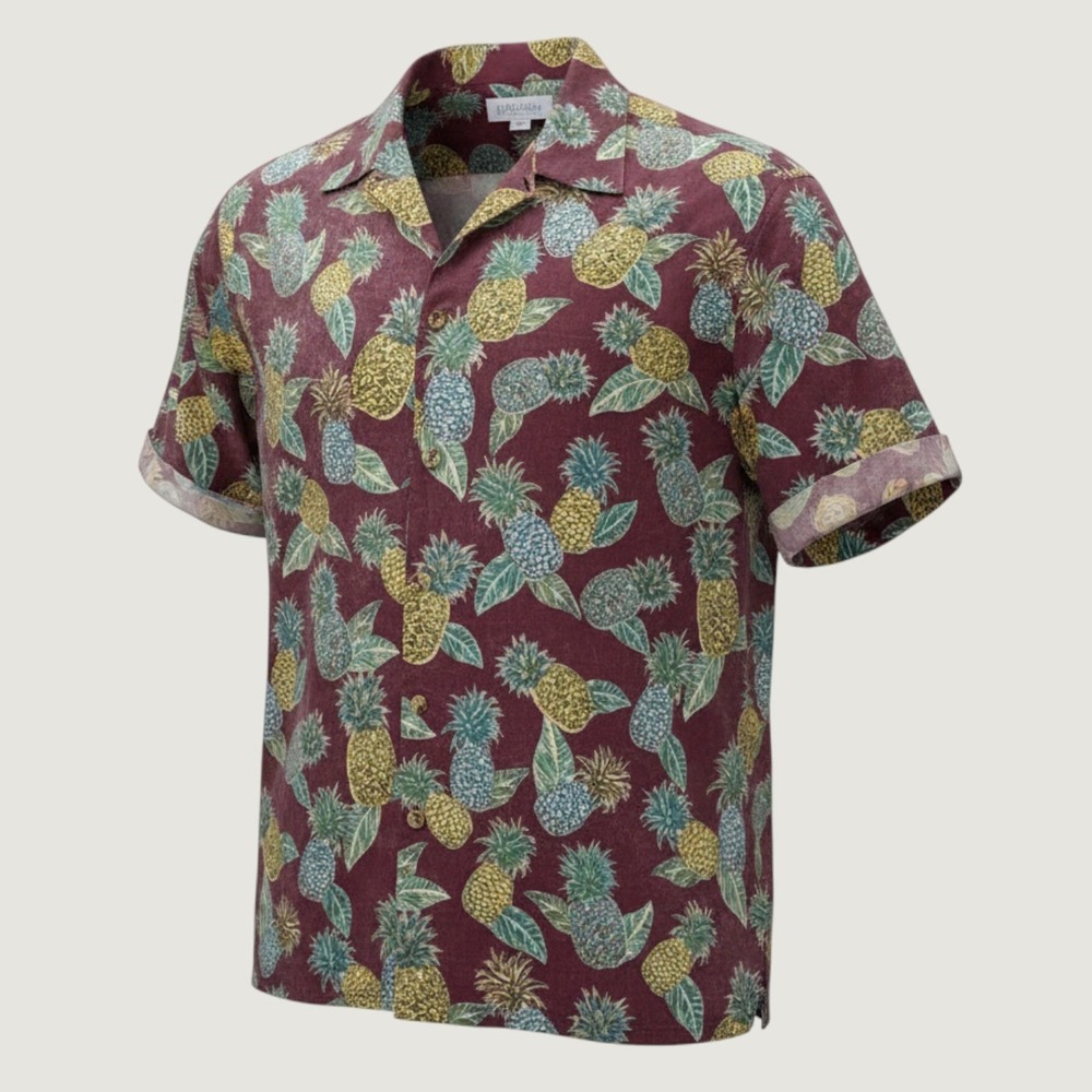 Cooke Street Hawaiian Shirt Mens Medium Maroon Pineapple Print Cotton Button Up‎